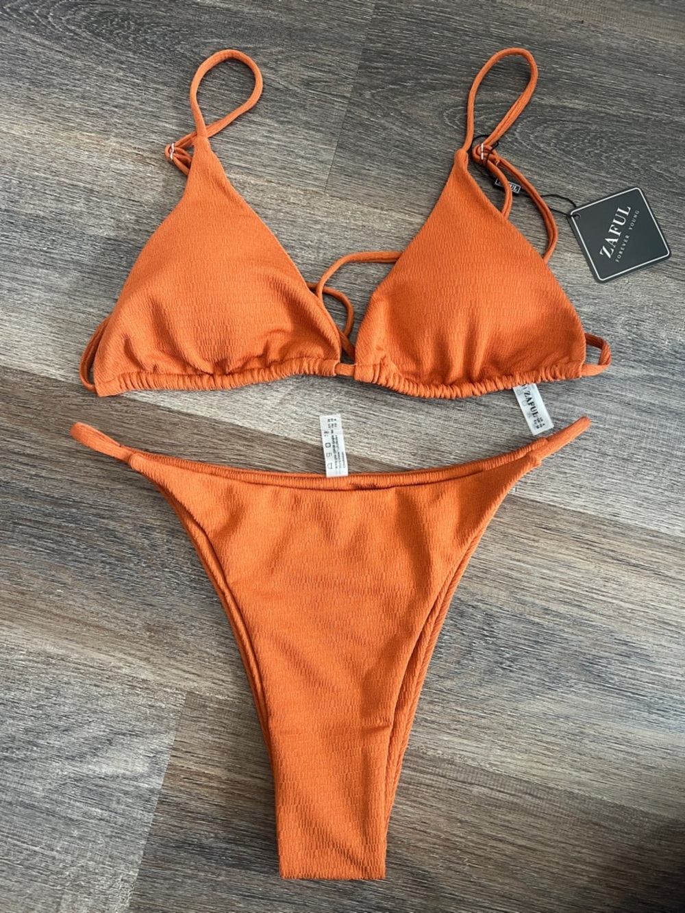 (12) NWT Zaful Bright Orange Ribbed Triangle Bikini